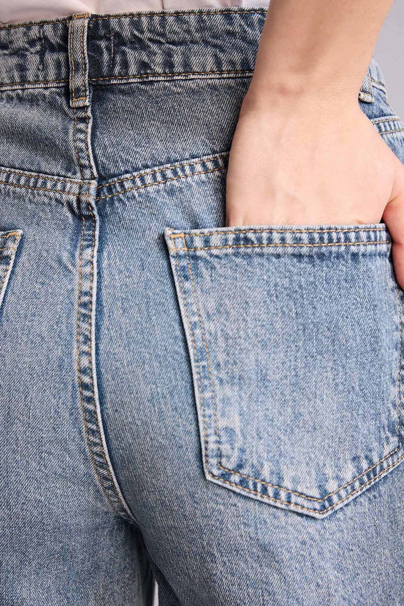 DeFacto Blue Woman 100% Cotton 90's Wide Leg High Waist Long Jeans Casual - Image 5
